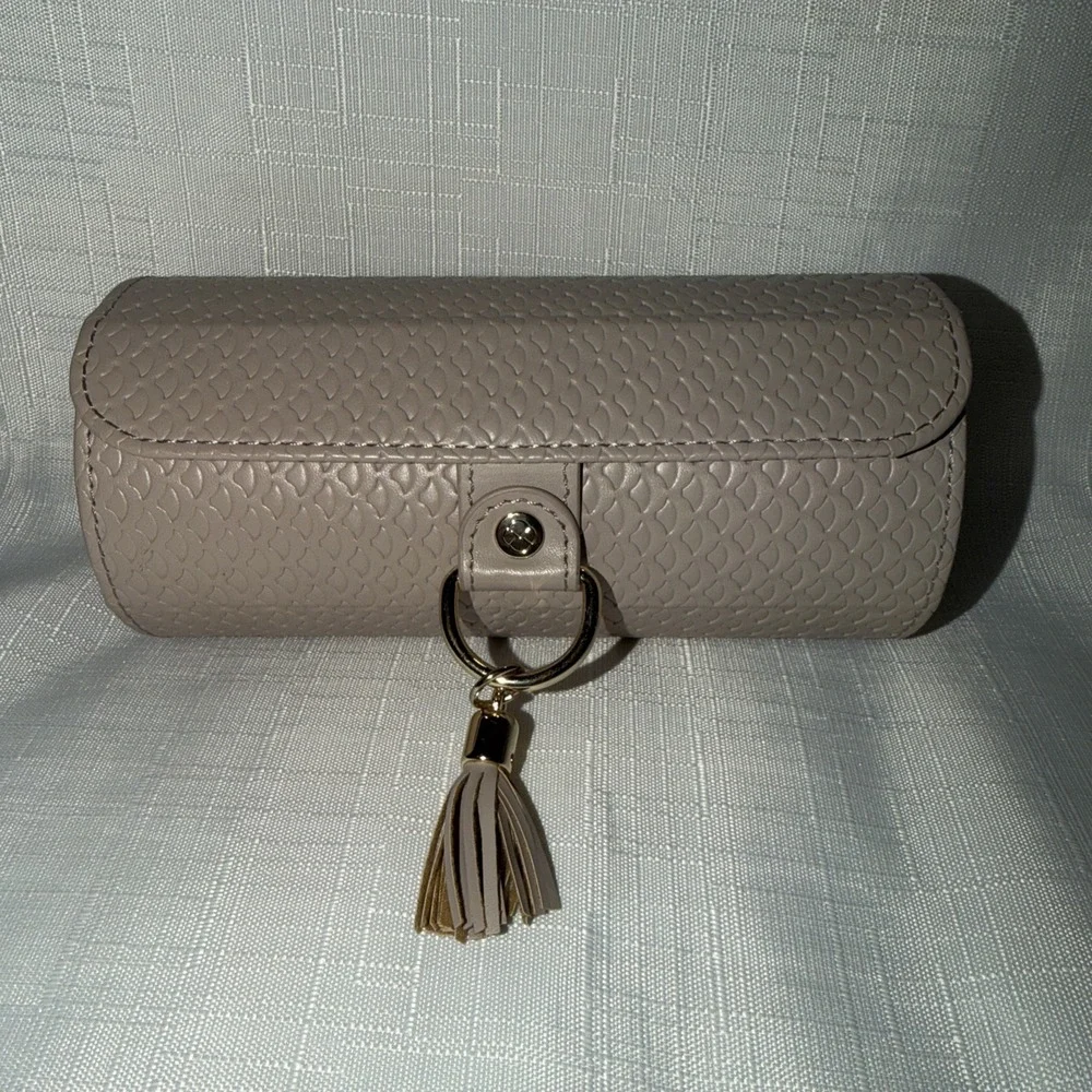 Small Travel Jewelry Box Case Roller Essential Taupe Pink Organizer Tassel